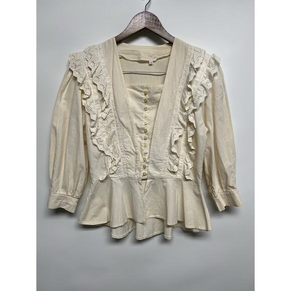 Vintage Victorian Lace Ruffle Cottage Core Western Prairie Coquette Top Medium - Picture 7 of 16